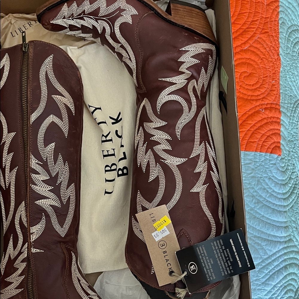 LIBERTY Black Leather Boots with Embroidery